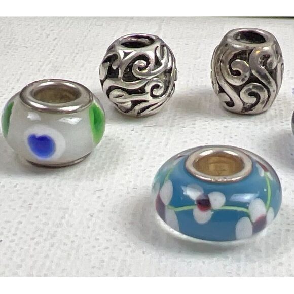 5 Sterling 925 Silver Blue White Green Glass Spacers Murano? Slide Charms P05 - Picture 3 of 6